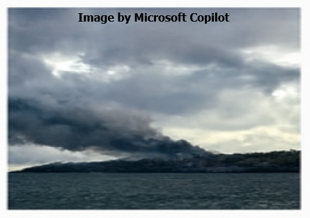 A volcanic eruption on an island.